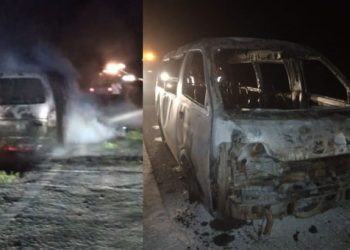 Minibus Terbakar di Tol Lampung